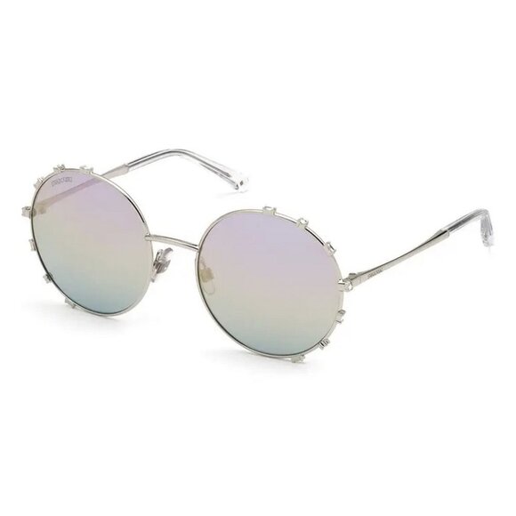 Swarovski Shiny Palladium Silver Gradient Smoke Grey 57mm Round Sunglasses - Picture 1 of 1